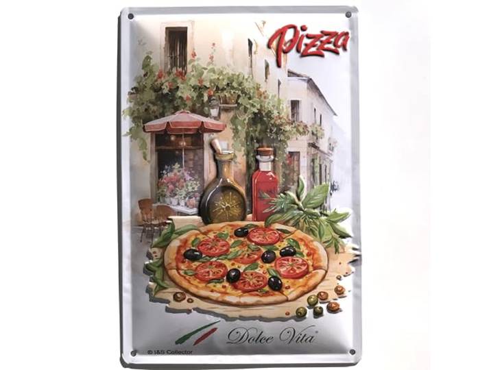 I&S/Les collections rétro Metalen bord met reliëf, 30 x 20 cm, Italian pizza, officieel gelicentieerd product en/of exclusief design