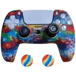 König Design 2 x Schutzhülle für Playstation 5 DualSense Controller Skin Silikon Schutz Motiv, Mehrfarbig