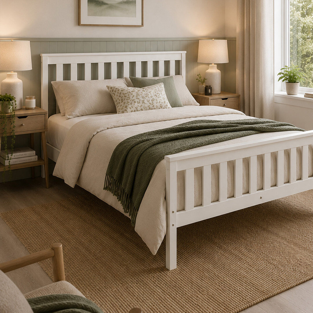 Three Posts Aadi Solid Wood Shaker Bed Frame White Double (4'6)