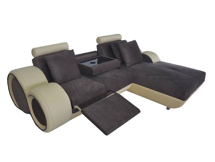 JVmoebel Ecksofa Design Ecksofa aus Leder mit USB-Anschluss und Velours-Polster, Made in Europa