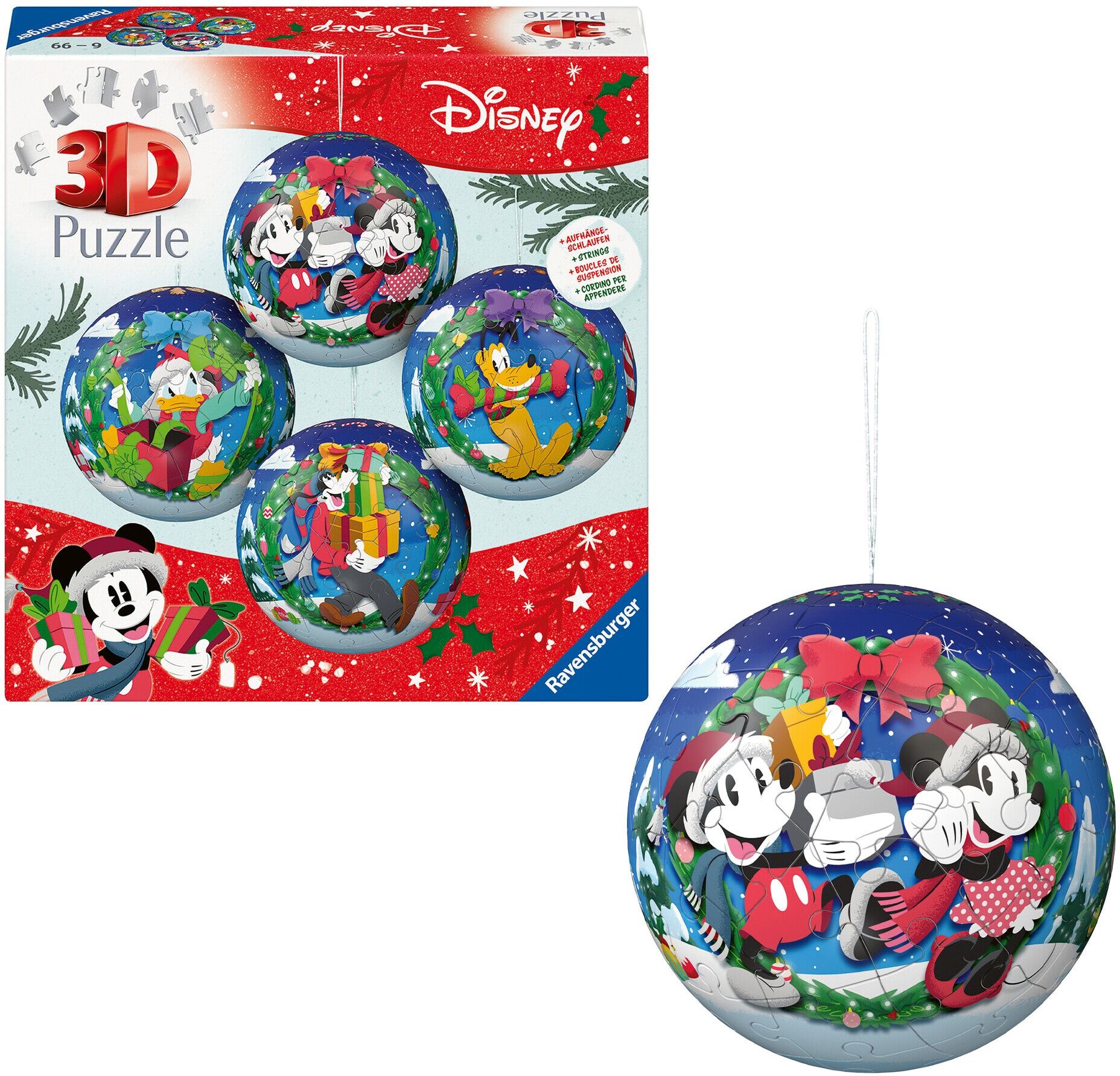 Ravensburger Disney Christmas Baubles 4 x 54 Piece 3D Puzzle Set, Disney Characters, 216 Pieces, EasyClick Technology, Christmas Decorations