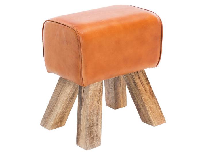 Mid.you Hocker, Braun, Holz, Echtleder, Ziegenleder, Mangoholz, massiv, rechteckig, 40x47x30 cm, Wohnzimmer, Sessel, Hocker, Sitzhocker