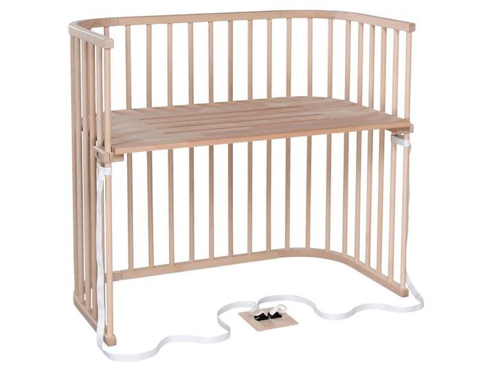 Babybay Beistellbett, Natur, Holz, Buche, vollmassiv, 62x96.50x110 cm, Sprossen im Normabstand, Lattenrost stufenlos höhenverstellbar, zur Sitzbank umbaubar, zum Gitterbett sehr stabil, Babymöbel, Babybetten, Beistellbetten