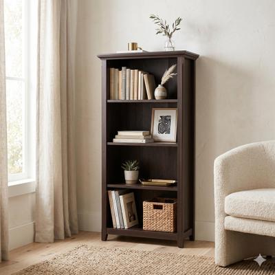 "WYNDENHALL Halifax 30 inch x 48 inch Wide Solid Wood Transitional 4 Shelf Bookcase in Russet Brown - 14""D x 30""W x 70""H"