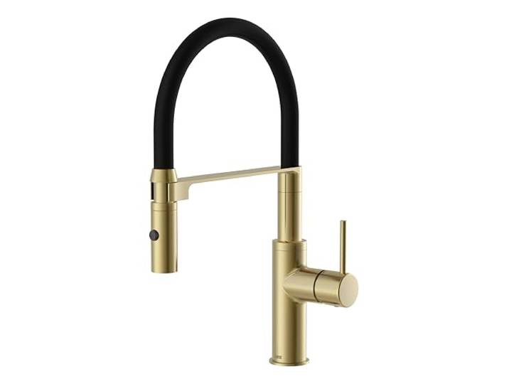 Lenz Küchenarmatur NALU Gold – Flexible, 360° schwenkbare Pendelbrause Geschirrbrause, 2 Strahlarten, 2-Mengen Funktion, Anti-Fingerabdruck Oberfläche, Montage von oben, Höhe 42,7 cm, 46070241