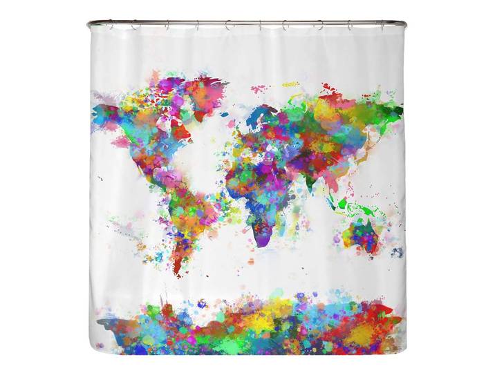 Rideau de douche anti-moisi Planisphère Microfibre Multicolore 200 x 220cm
