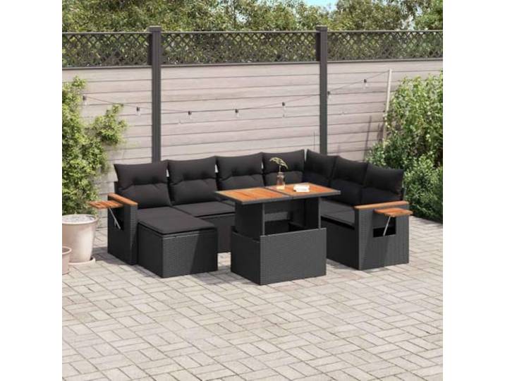 YUTAASU 8-TLG. Poly Rattan Sofagarnitur Schwarz mit Kissen