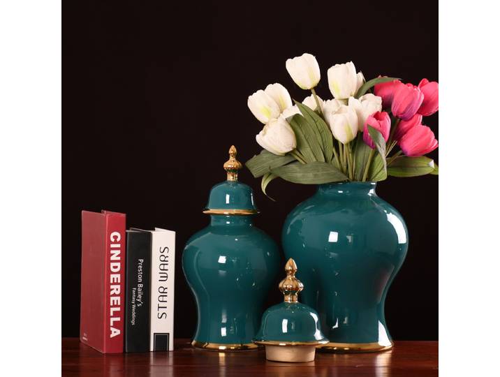 Vase en céramique doré foncé, pot artisanal en porcelaine, décoration pour chambre et véranda, arrangement décoratif