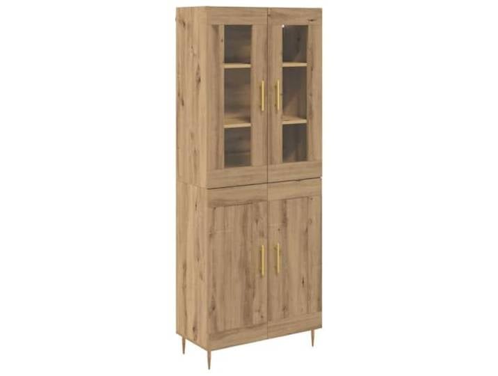 Qnhdfrt 2-Piece Artisan Oak Highboard Cabinet Set with Glass Doors Made of engineered wood, each cabinet measures 27.4x13.4x70.9 inches, ideal for living room and hallway storage.