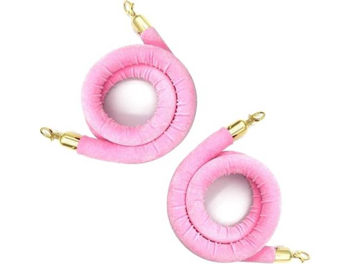2er-Set rosa Samt-Absperrseile, Goldhaken, 12 Längen, für Pfosten Weicher Samtbezug mit Schaumstoffkern, 32 mm stark, für Hochzeiten, Hotels, Ausstellungen, Banken, Warteschlangen und Events
