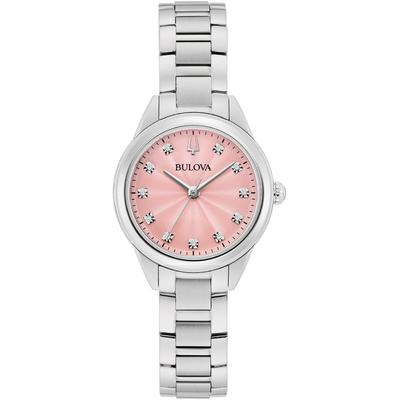 Quarzuhr BULOVA, silber (silberfarben, rosa, rosa), Armbanduhren, Damen, silberfarben, Quarzuhr, Armbanduhr, Damenuhr, Edelstahlarmband, mit Diamanten