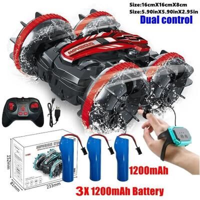 Uplifted Finds Amphibious RC Car Remote Control Stunt Vehicle With Double Sided Flip And 4WD Drift For Kids b500 Red With Watch 3b