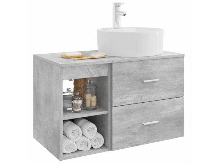 KTHLBRH Badezimmermöbel-Set, 2-teilig, grau Beton Technisches Holz, Wandmontage, mit Waschbecken und Wasserhahn, 1 Einlegeboden, 1 Schublade