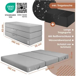 Kesser, Matratze,  Klappmatratze Gästematratze 3-fach faltbar, Schaumstoff 15cm atmungsaktiv, inkl. Tragetasche (Schaumstoffkern, 140 x 195 cm)