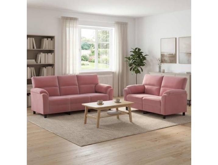 Sofa-Set 2 Stück Rosa Samt Metallrahmen Kissenrücken-Design,konische Beine,Samt-Oberfläche,Metallgestell,Wohnzimmer