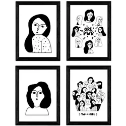 POSTER Set mit 4 Vier Collage Frauen Zeichnungen von Frauen A4 Rahmenlos