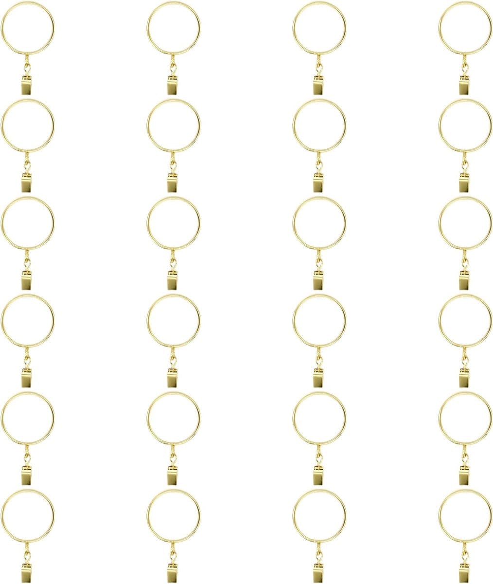 Gouden Gordijnringen met clips - 24 stuks - Goud