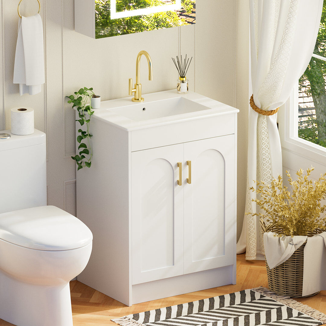 17 Stories Aishwarya Derby 61 W cm Free-Standing Bathroom Vanity Unit with Basin White 46mm W