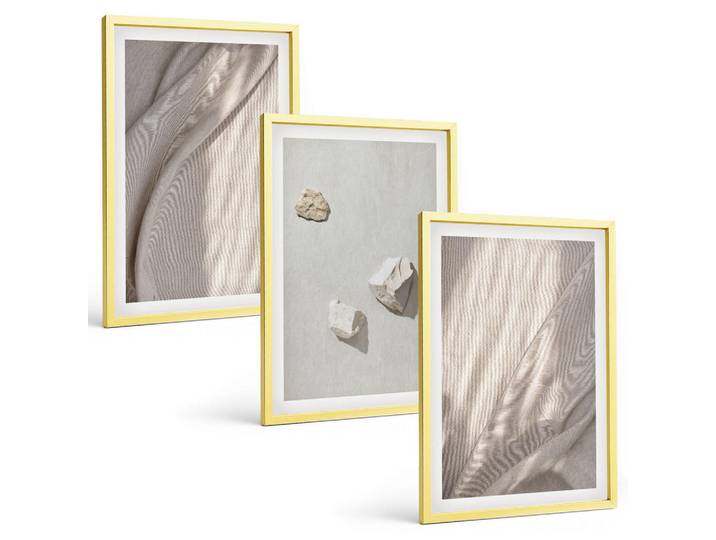 Tulup Bilder SET 3er Set - 40x60 cm Goldrahmen - Nahaufnahmen der Struktur im Boho-Stil, Goldfarben, Kunststoff, Rechteckig, 40x60 cm, Fotografie, Bilder & Rahmen, Bilder
