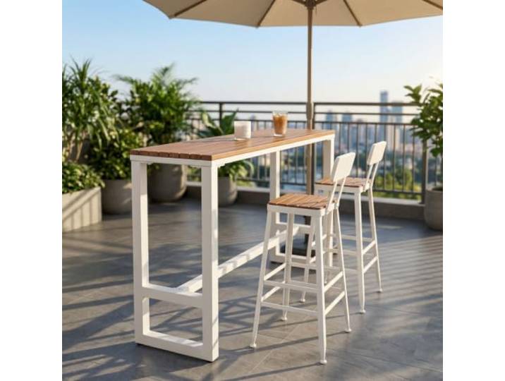 Schmaler Stehtisch Outdoor aus Kunststoffholz, wetterfester Bartisch Wetterfestes Kunststoffholz, platzsparendes Design, robuster Stahlrahmen, hohe Stabilität(White,63.0in*15.7in)