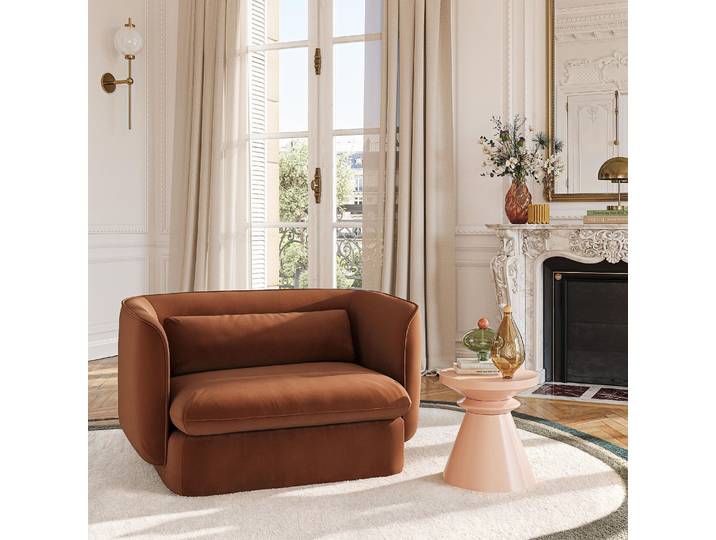 HABITAT - Fauteuil en velours garni de plumes - Terracotta - Kalmia
