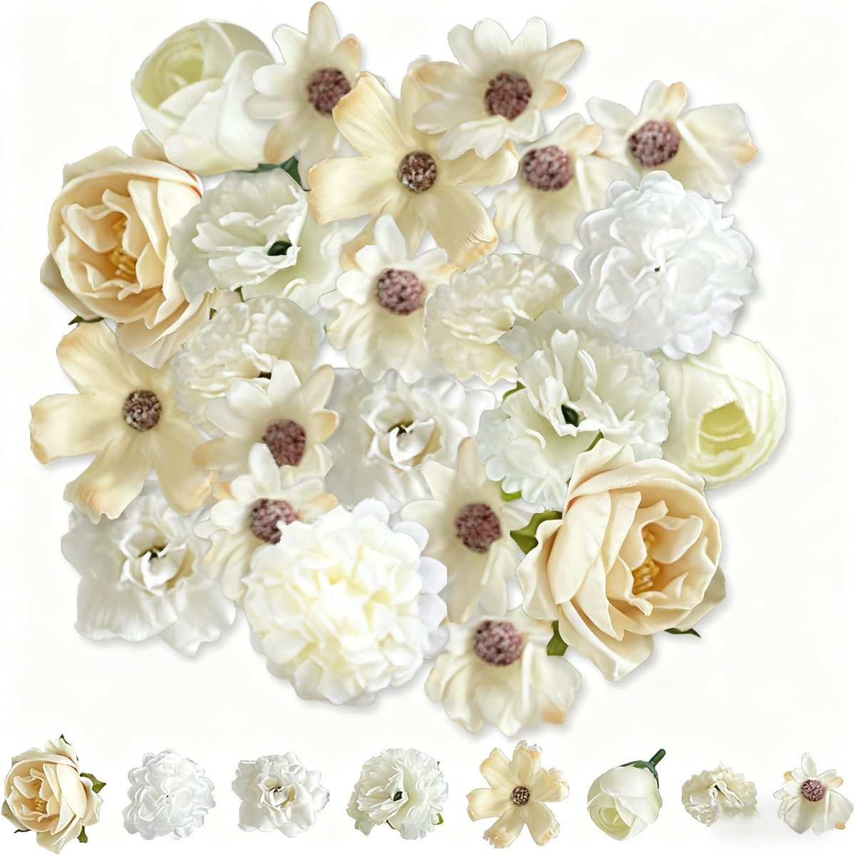 Dailygoods Set van 42 realistische kunstbloemen voor bruiloft of feest, handgemaakte decoratie tussen 2 en 14 cm