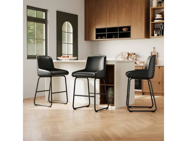 Garvee Tabouret bar 3 pièces assise rembourrée dossier repose-pieds cadre métal robuste noir