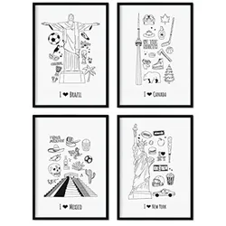 POSTER Set mit 4 Blättern Amerika A4 Rahmenlos