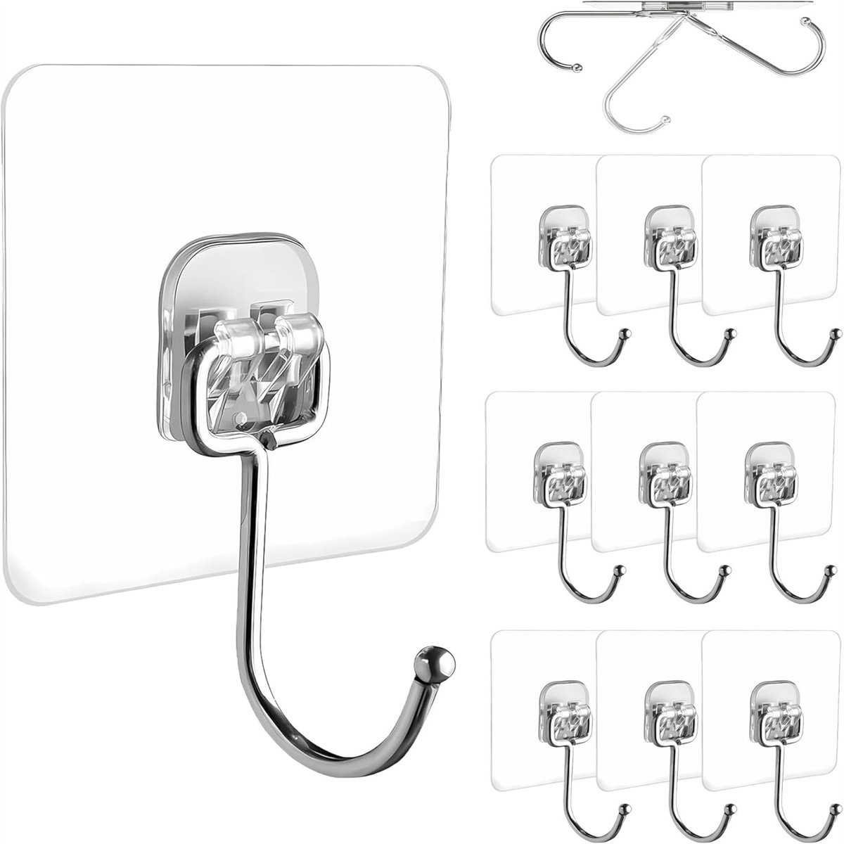 Set van 10 transparante waterdichte plakhaken voor keuken en badkamer, 7 x 7 cm