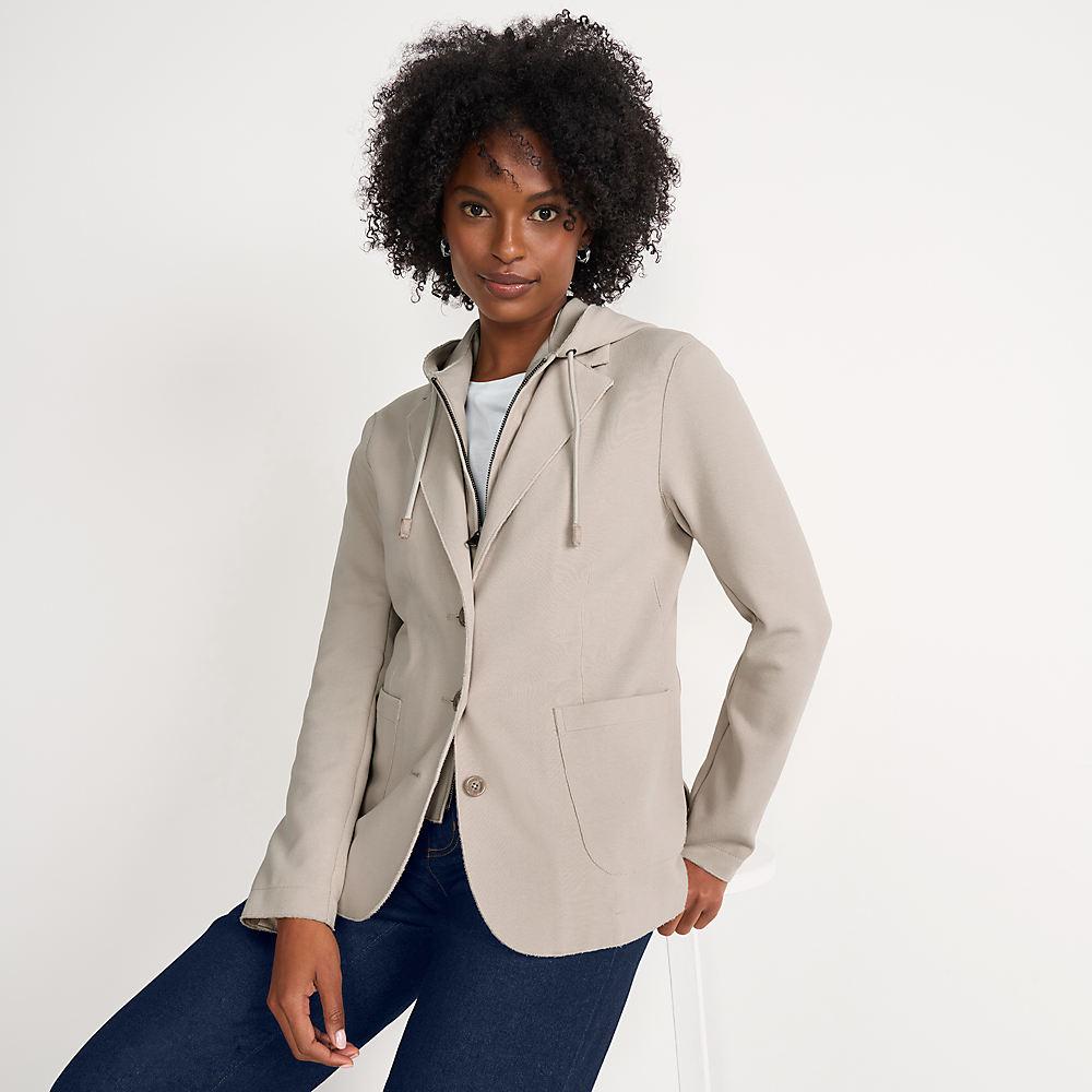 Strickblazer mit abnehmbarer Kapuze für Damen, Damen, size: regular, Elfenbein, Baumwoll-Mischung/Polyester-Mischung, by Lands' End