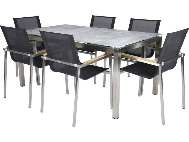 greemotion Gartenmöbel Set 6 Personen Sydney Silber / Grau inkl. Tisch