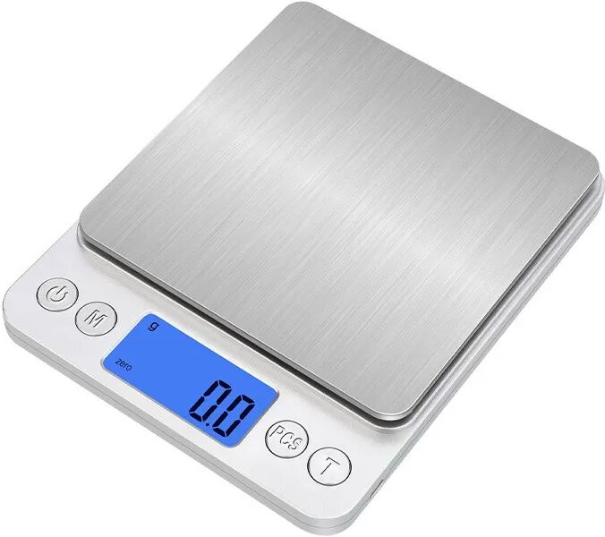 INF 3 kg Digitale Küchenwaage mit Batterie, Edelstahl-Lebensmittelwaage mit Tara- und Zählfunktion