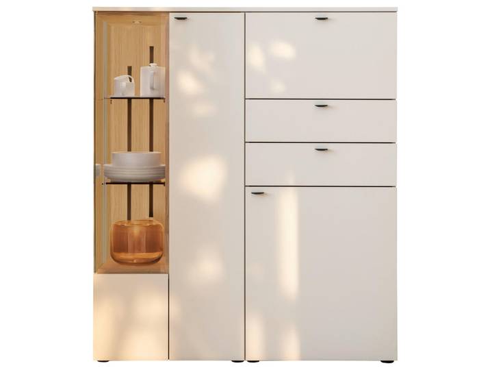 Venjakob Highboard, Weiss, Wildeiche, Holz, Holzwerkstoff, Eiche, Wildeiche,Eiche, furniert, 5 Fächer, 2 Schublade(n) Schubladen, 120x140x43 cm, Made in Germany, Dgm, DGM-Klimapakt, DGM-Emissionslabel, Typenauswahl, stehend, in verschiedenen Holzdekoren erhältlich, Wohnzimmer, Wohnwand, Wohnwand- Serien