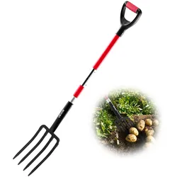 VEVOR Dunggabel, 4-Zinken-Heugabel mit Fiberglasstiel, 1150 mm Mistgabel, Mistforke mit Y-Griff, Spatengabel aus geschmiedetem Stahl für Heu, Kartoffelkompostierung, Umpflanzen und Belüftung