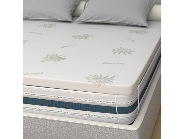 Matratzenauflage aus Memory-Schaum, 140 x 170 cm, Höhe 5 cm, abnehmbarer Bezug, atmungsaktiv, orthopädisch, Bezug mit Aloe Vera, 100 % Made in Italy