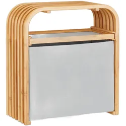 Relaxdays Hocker mit Aufbewahrung, Design Sitzhocker mit Stauraum, schmaler Bambus Holzhocker für die Garderobe, natur