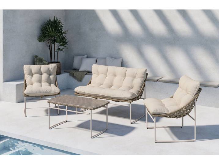 Garten Loungeset Marvella – 4-teiliges Outdoor-Sofa-Set in Beige mit Polstern - Beige - Luxusbetten24