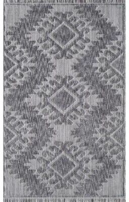 MDA Rugs Milos Collection Grey and White Boho Diamond Space-dyed Polyester Rug