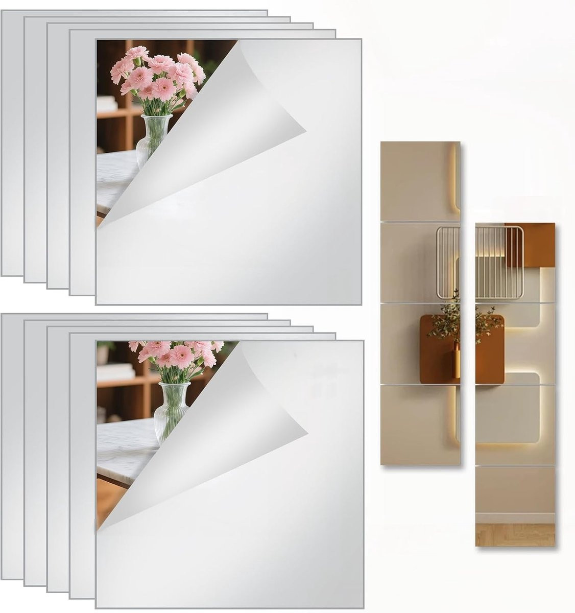 Set van 10 zelfklevende tegelspiegels voor decoratie en eenvoudige bevestiging
