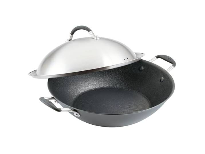 Circulon ScratchDefense A1 Wokpfanne Induktion mit Deckel, Wok 36 cm Wok Pfanne antihaft, kratzfest, Silikongriff, für Metallutensilien, Induktion, spülmaschinenfest