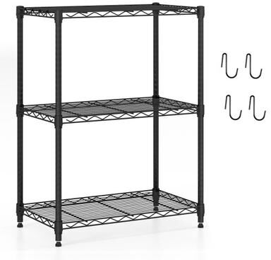 Costway 3-Tier Metal Storage Shelving Unit with V-Shaped Wire Rack and 450 LBS Capacity-Black
