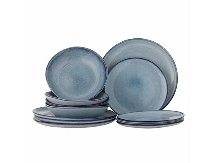 Bloomingville Sandrine Service de Vaisselle 12 pièces en grès Bleu - Assiettes & Bols Scandinave - 82068305