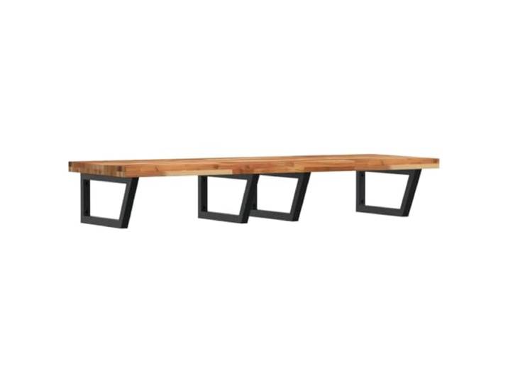 WEMYUFURN Waschbeckenregal Wandmontage Stahl und Akazienholz Stahlhalterungen, massive Akazienholzplatte, Trapezform, Handtuchaufhängung, Schweberegal, vielseitig