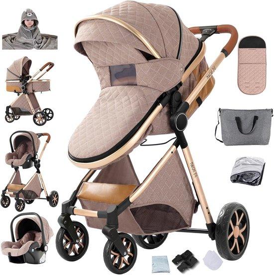 3-in-1 Kinderwagen - Reisebettchen und Buggy - Für sichere Reisen - Umkehrbar und zusammenklappbar - 82 x 61 x 105 cm
