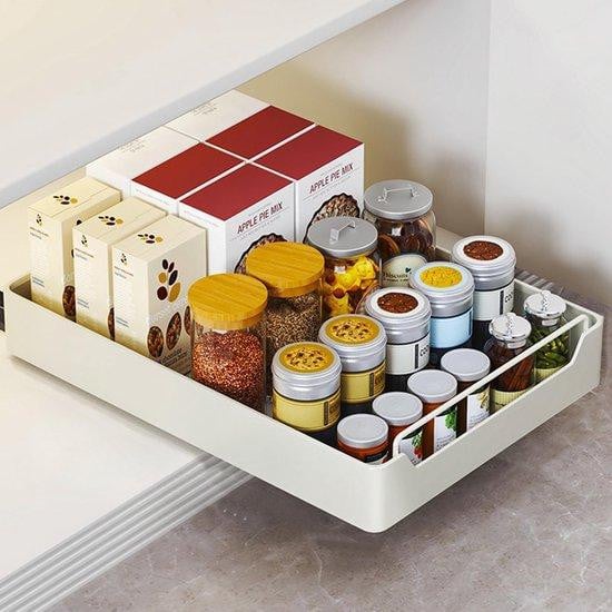 Benza Telescopische ladeorganizer, wit, B/D/H: 30 x 43 x 7 cm, gepoedercoat staal