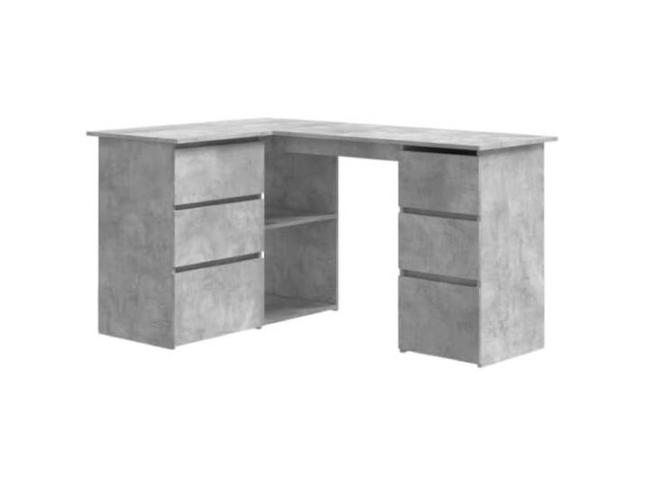 FDSAQOPT Eckschreibtisch Betongrau 145x100x76 cm Holzwerkstoff 4 Schubladen, 2 Einlegeböden mit Türen, 2 ohne Türen, feuchtes Tuch, Büro, Wohnheim