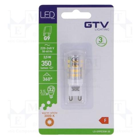 GTV Żarówka LED LD-G9PE35W-30 3,5-4W G9 3000K biała ciepła (LD-G9PE35W-30)