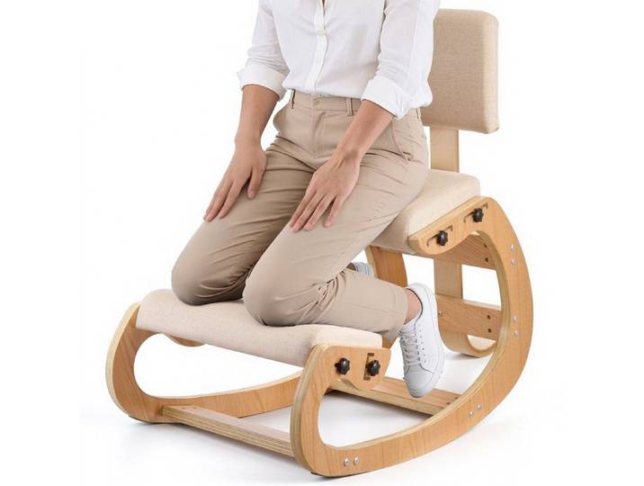 Chaise à Genoux Ergonomique Cadre en Bois Massif pour Maison Bureau Méditation Soulage Tensions de Cou et Dos Beige