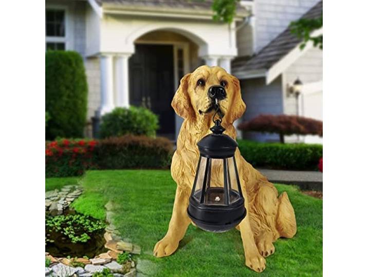 Statue de Golden Retriever, Berger Allemand, Rottweiler, Décoration de jardin extérieure avec lampe solaire LED, Lampe résistante au vent, Décoration réaliste de chien