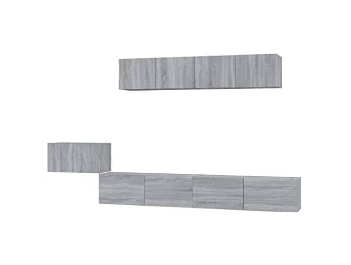 GKHPYURE TV-Möbel-Set, 5-teilig, Sonoma-Grau, Holz, mehrschichtig Wanddesign, großer Stauraum, Staubschutztür, einfache Montage